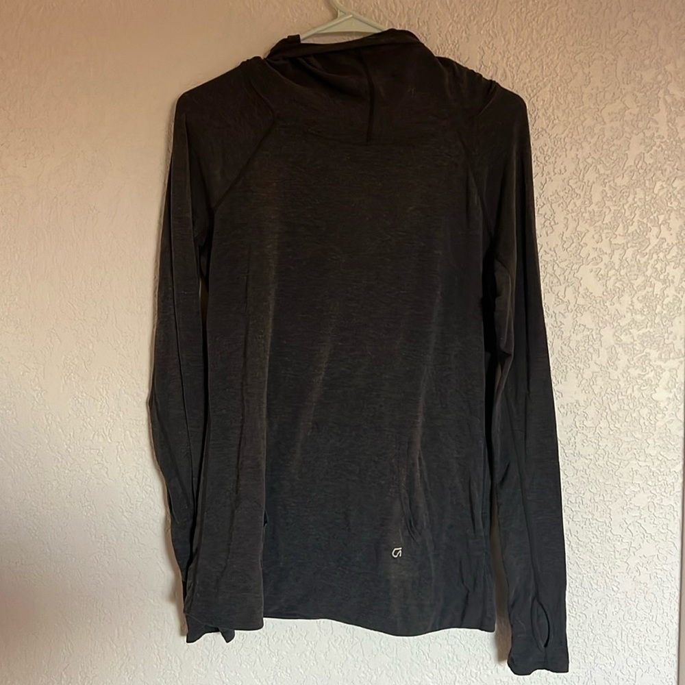 Gap fit, long sleeve, athletic shirt with hoodie, size large